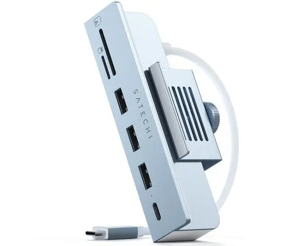 Hub tip clema USB-C Satechi pentru iMac 24inch 2021 / 1x USB-C pana la 5 Gbps,3x USB-A 3.0 pana la 5 Gbps, Micro/SD, Albastru