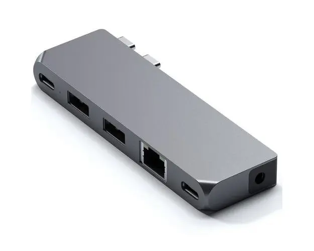 Hub Usb Satechi Pro Hub Mini din aluminiu 1x USB4 96W, 1x HDMI 6K 60Hz, 2 x USB-A 3.0, 1x Ethernet, 1x USB-C, 1x Audio (Gri)