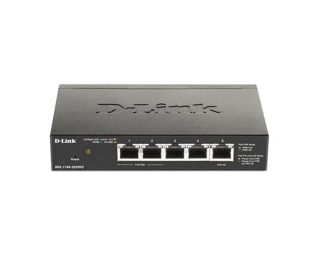 Switch D-Link DGS-1100-05PDV2, 5 porturi 10/100/1000 Gigabit Smart Switch, PoE controlat