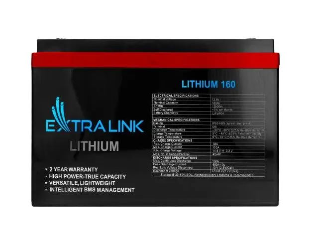 Baterie LiFePO4 pentru UPS Extralink, 160Ah, 12.8V, BMS, IP65, ABS, M8, Negru