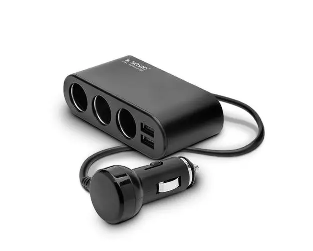 Spliter auto Savio SA-024 cu 3 porturi tip bricheta si 2 porturi USB, 12/24V