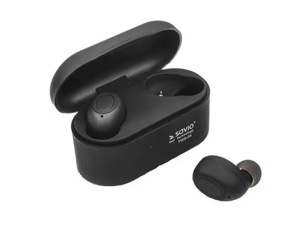 Casti True Wireless Savio TWS-04, Bluetooth 5.0, Power Bank (Negru)