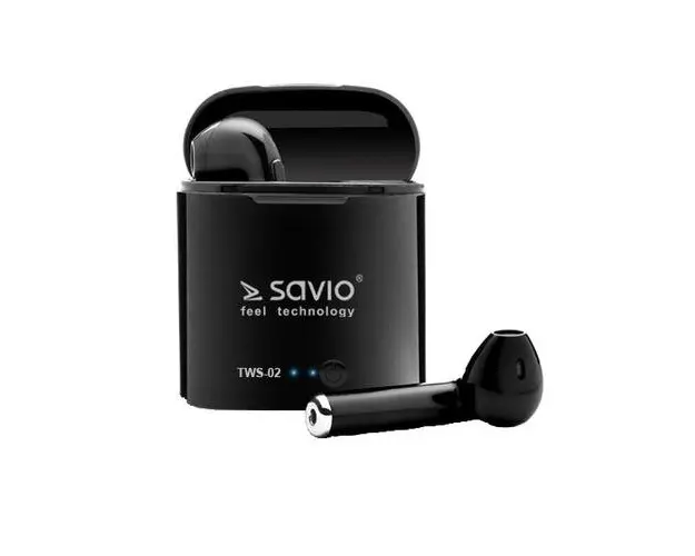 Casti True Wireless Savio TWS-02, Bluetooth, Microfon (Negru)