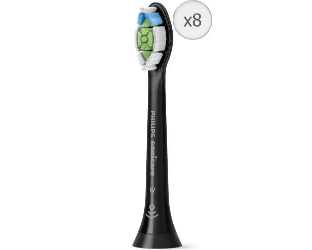 Rezerve Philips Sonicare Optimal White HX6068/13, pachet de 8 capete de periere standard, sincronizarea modurilor BrushSync (Negru)