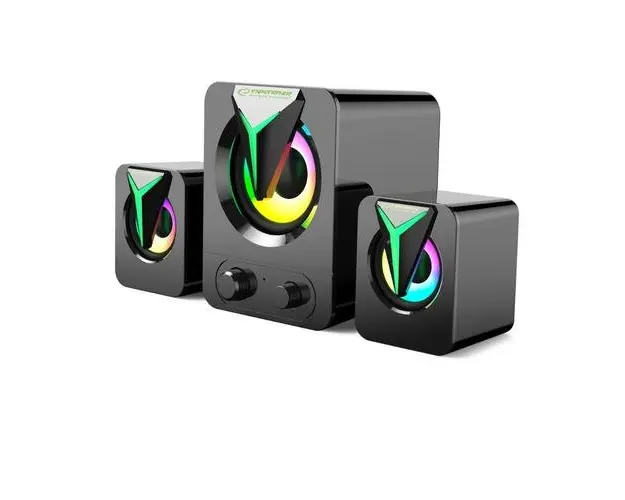 Boxe stereo 2.1, 10W, conectare jack 3.5mm, alimentare USB, Esperanza Rainbow Soprano 95857, iluminare RGB, Negru