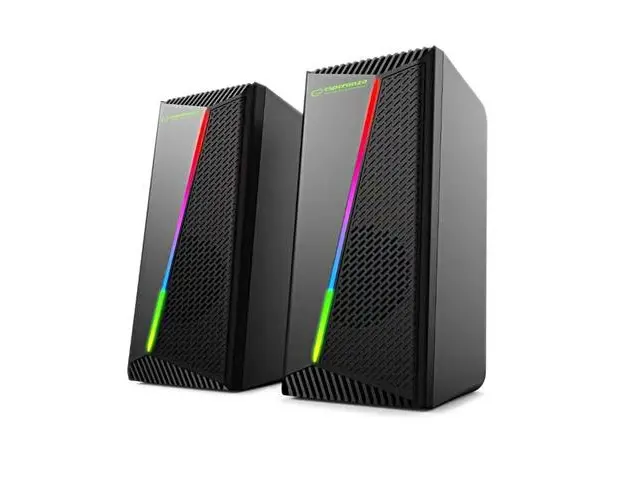 Boxe stereo 2.0, 6W, conectare jack 3.5mm, alimentare USB, Esperanza Rainbow Nortec 95855, iluminare RGB, Negru