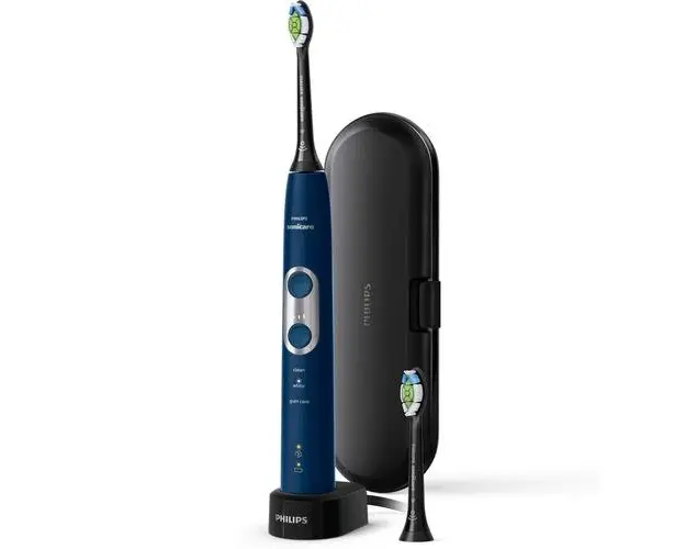 Periuta electrica sonica Philips Sonicare ProtectiveClean 6100 HX6871/47, 62000 miscari/minut, 3 moduri de curatare, 3 intensitati, senzor presiune, functie BrushSync, 2 capete de periere, toc de transport (Albastru)