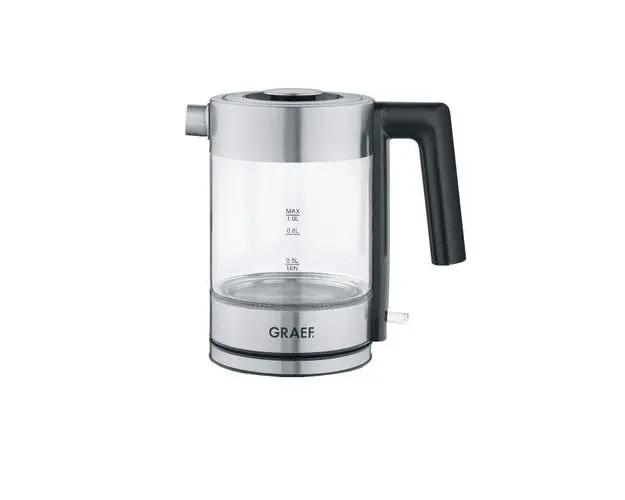 Fierbator electric Graef WK300, 1 L, Sticla rezistenta, Filtru impuritati, Protectie supraincalzire, Incalzire rapida, Compact (Negru/Argintiu)