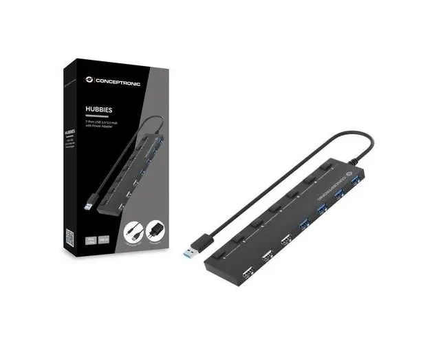 HUB USB Conceptronic HUBBIES09BP, 7x USB (4x USB 3.0, 3x USB 2.0) (Negru)