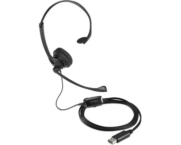 Casti Call Center Kensington, reglabile, microfon cu anulare sunet, control volum, USB-A 1.8 m (Negru)