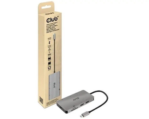 Hub USB Club3D, USB 3.2, Gen1, Type-C (Gri)