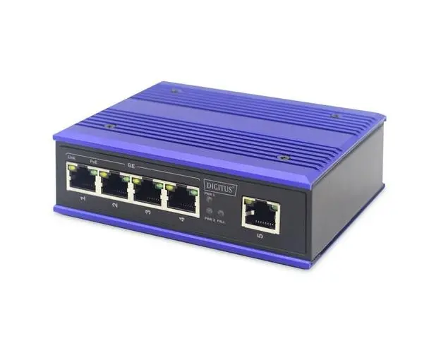 Switch DIGITUS, 4 porturi RJ45 Gigabit / 1 uplink (Albastru/Negru)