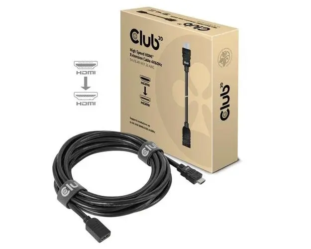 Cablu prelungitor HDMI de mare viteza, Club3D, 4K60Hz M/F, 5m, CAC-1325, Negru