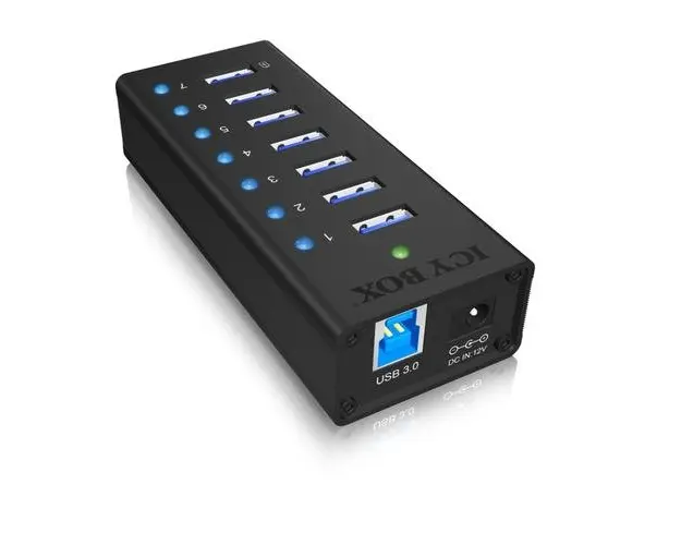 Hub USB Raidsonic, 7x USB 3.0, din aluminiu, IB-AC618 (Negru)