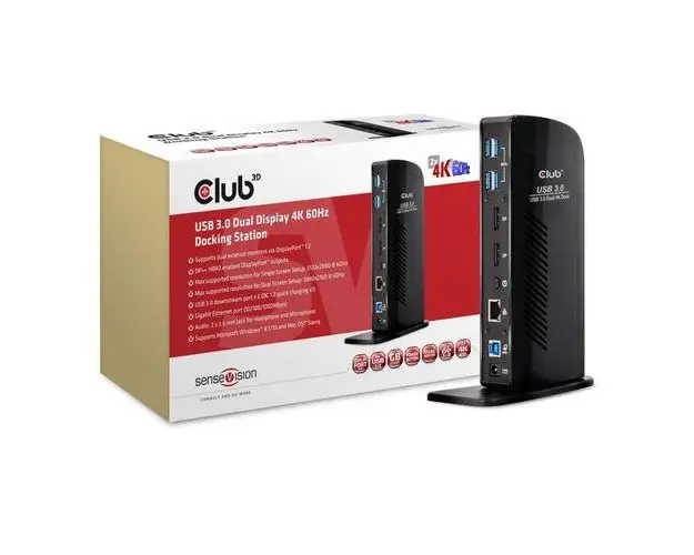 Statie docking Club3D SenseVision, USB 3.0, Dual Display, 4K, 60Hz (Negru)