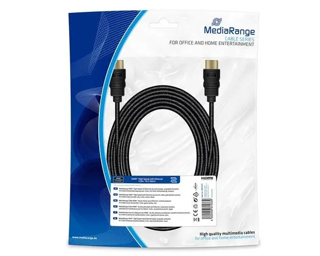 Cablu HDMI MediaRange, de mare viteza, cu Ethernet, 10.2 Gbit/s, 5 m, Negru