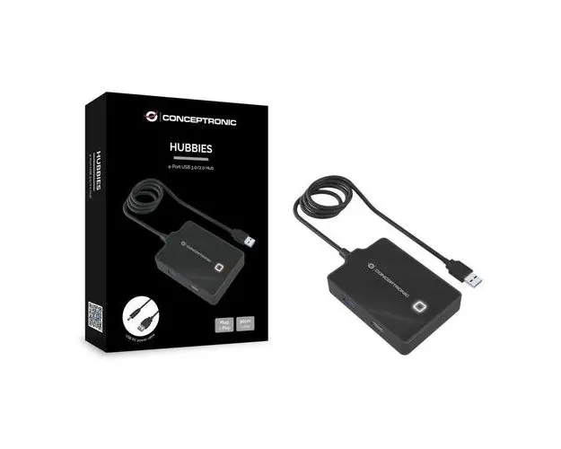 HUB USB Conceptronic HUBBIES10B, 3x USB 2.0, 1x USB 3.0 (Negru)