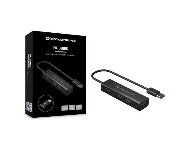 HUB USB 3.0 Conceptronic HUBBIES06B, 4x USB 3.0 (Negru)
