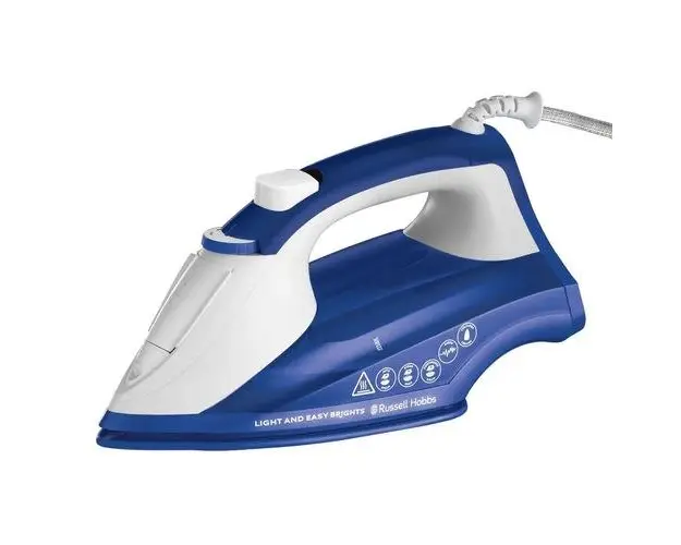 Fier de calcat Russell Hobbs Light & Easy Brights Sapphire 26483-56, Talpa ceramica colorata infuzata cu balsam, 2400 W, 115 g/min (Alb/Albastru)