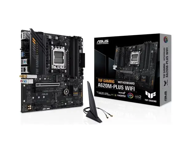 Placa de baza Asus TUF Gaming A620M-PLUS WIFI AM5, 4x DDR5, 2x DisplayPort, 1x HDMI, 1x PCIe x16, 2x PCIe x1, 2x M.2, 4x SATA 6Gbps, WIFI 6, mATX