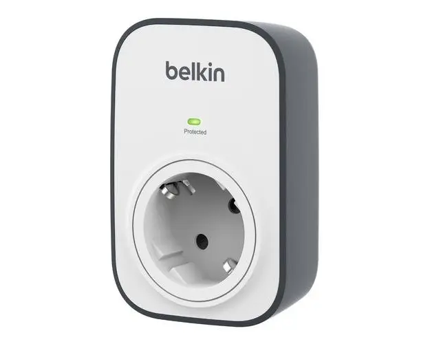 Priza Belkin cu protectie la supratensiune, pana la 306 Joules, indicator LED, capace de siguranta (Alb/Gri)