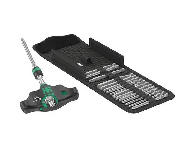 Set surubelnita cu maner in T cu 16 biti, 1/4inch, Wera Kraftform Kompakt 400 RA