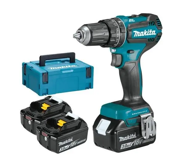 Masina de gaurit si insurubat Makita DHP485RF3J, 18 V, 50 Nm, 1900 RPM, 28.500 percutii/min, 3 acumulatori, incarcator, valiza (Albastru)