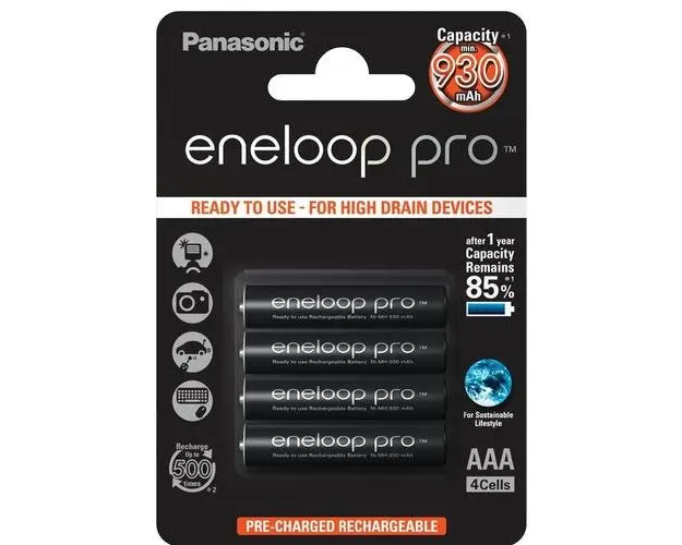 Acumulatori Panasonic Eneloop Pro AAA, 930mAh, 4 bucati