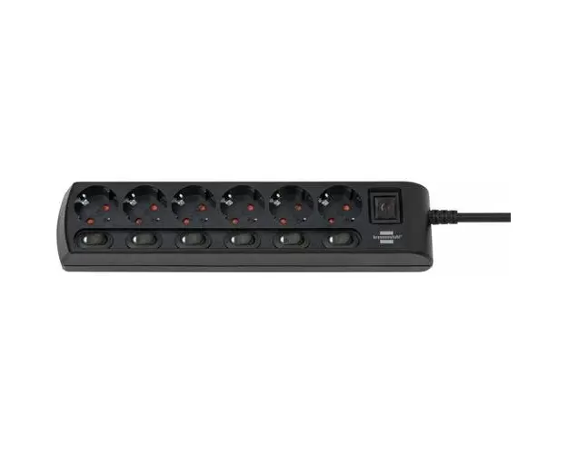 Prelungitor Brennenstuhl 1153110116, 6 prize, 2m, 7 x on/off (Negru)