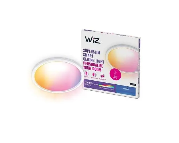 Plafoniera LED RGB WiZ SuperSlim, Wi-Fi, control vocal, 22W, 2600 lm, lumina alba si color (2200-6500K), IP20, 43cm, Alb