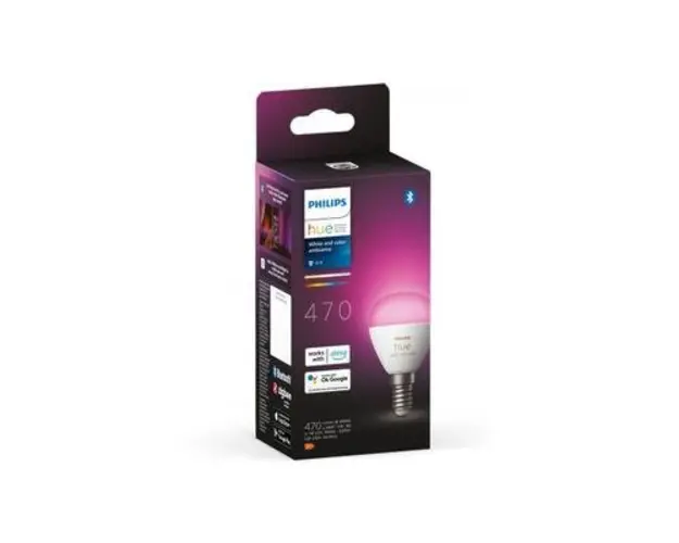 Bec LED RGB inteligent Philips Hue P45, Bluetooth, E14, 5.1W, 470 lm, lumina alba si color (2000-6500K)