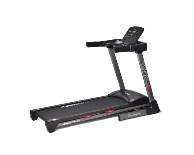 Banda de alergare TOORX VOYAGER PLUS, 4 CP, Greutate utilizator 120 Kg, Inclinatie 15%, Viteza 20 km/h, Bluetooth, Suport telefon/tableta, Pliabila (Negru)