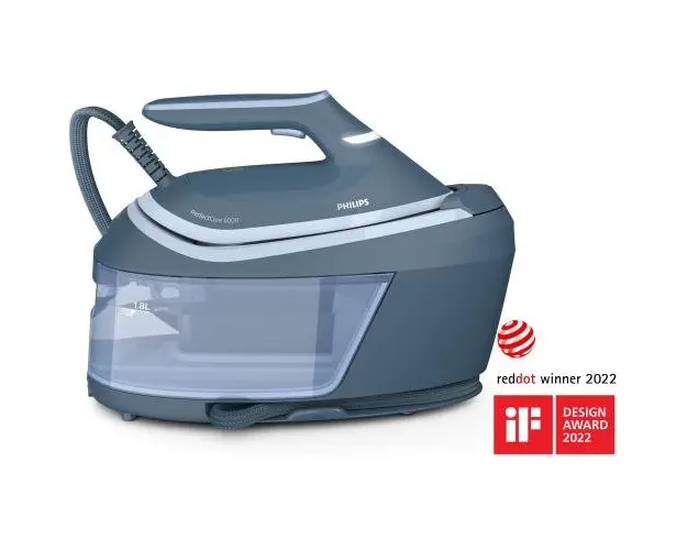 Statie de calcat cu abur Philips PerfectCare seria 6000 PSG6042/20, 2400 W, 8 bar, Debit de abur 130 g/min, 1.8 L, OptimalTemp, Smart CalcClean, Talpa SteamGlide Advanced, ASO (Albastru)