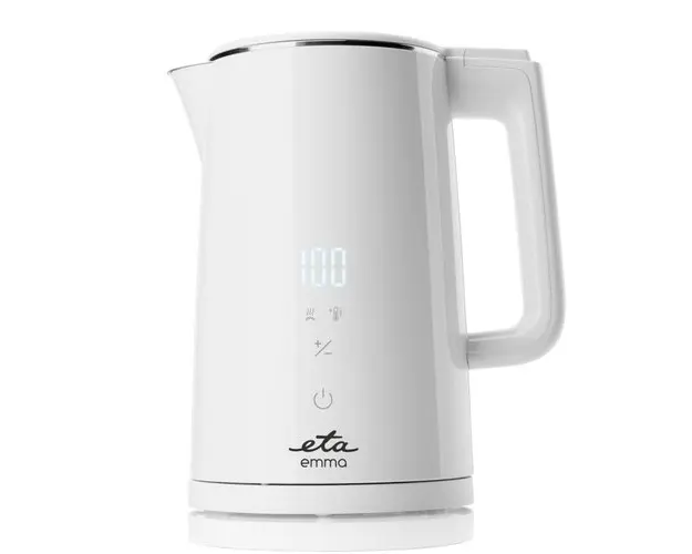 Fierbator electric ETA Emma 5595 90010, 2200 W, 1.5 L, Pereti dubli, 40 - 100  C, Afisaj LED, Otel inoxidabil (Alb)