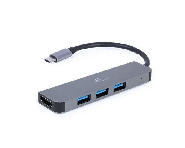 Hub USB Gembird, Adaptor USB tip C 2-in-1, Gri