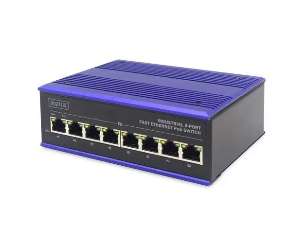Comutator PoE Fast Ethernet, Digitus, Industrial cu 8 porturi