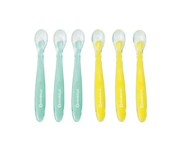 Set 6 lingurite colorate flexibile Badabulle B005418, Silicon fara BPA (Multicolor)