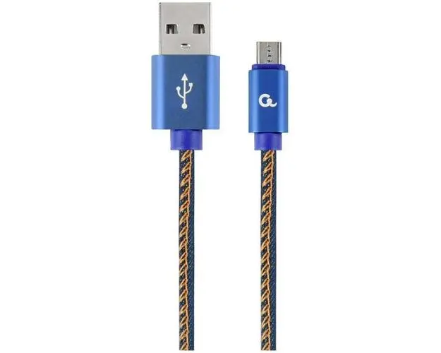 Cablu alimentare si date Gembird CC-USB2J-AMmBM-2M-BL, USB 2.0 (T) la Micro-USB 2.0 (T), 2m, conectori auriti, Negru / Galben