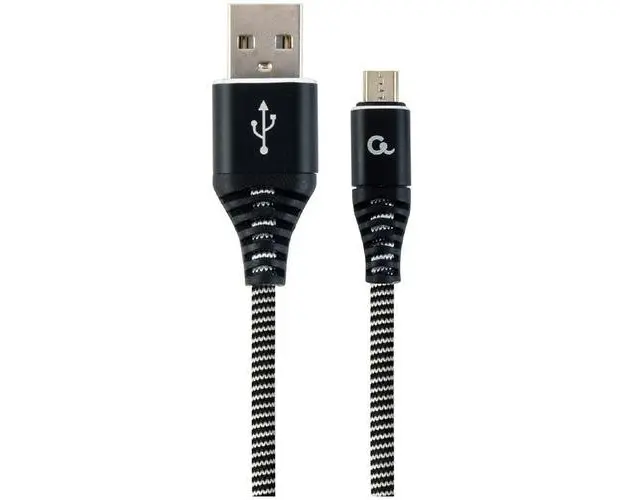 Cablu alimentare si date Gembird CC-USB2B-AMmBM-2M-BW, USB 2.0 (T) la Micro-USB 2.0 (T), 2m, Negru / Alb