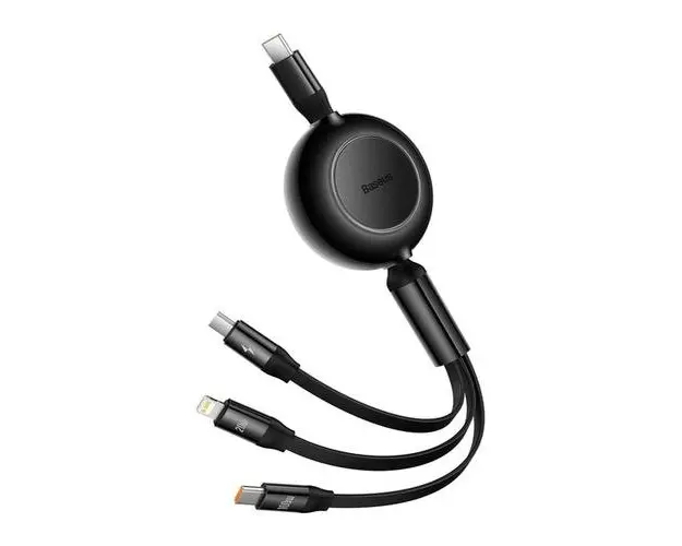 Cablu cu reglare in lungime Bright Mirror 2, Baseus, USB-C - Micro, USB-C, Lightning, pentru iPhone, 100W PD QC, 110cm, Negru