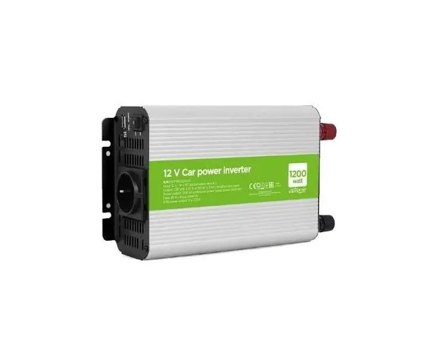 Invertor Energenie EG-PWC1200-01, cu sinusoida simulata, Inverter auto, 1200W, Schuko x 1, USB 5V 2.1A, baterie 10-16V