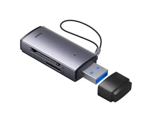Cititor de carduri de memorie Lite Series, Baseus, MicroSD SD TF 2TB, USB3.0, 22x76x11mm, Gri