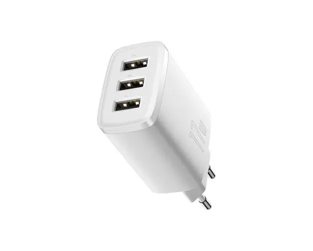 Incarcator Retea Baseus CCXJ020102, 3x USB-A, 17W (Alb)