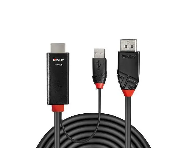 Cablu Lindy LY-41498, HDMI + USB-A - DisplayPort, 1m