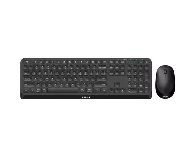 Kit tastatura si mouse Philips SPT6407, Wireless, Bluetooth, 104 taste, membrana, Negru