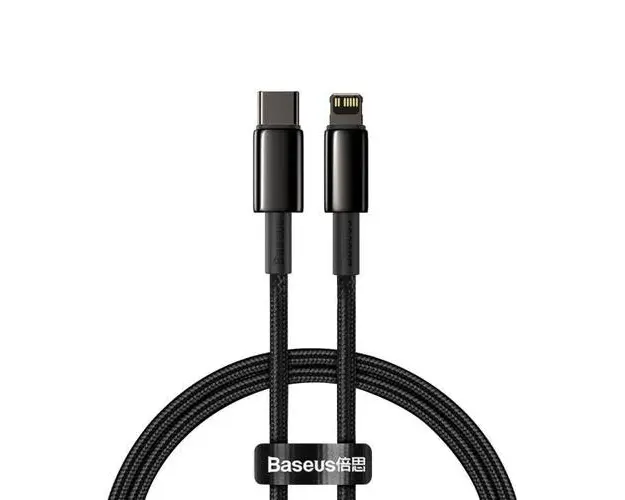 Cablu de date Baseus Tungsten Gold, USB Type-C/Lightning, Power Delivery 20W, 2m, Negru