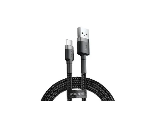 Cablu Date si Incarcare Baseus Cafule CATKLF-CG1, USB la USB Type-C, 2m, Gri - Negru