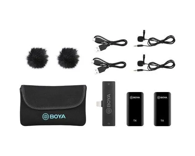 Lavaliera Boya BY-XM6-S6, mini lavaliera digitala cu 2 microfoane omnidirectional fara fir cu doua transmitatoare si receiver USB-C + cutie cu baterie suplimentara
