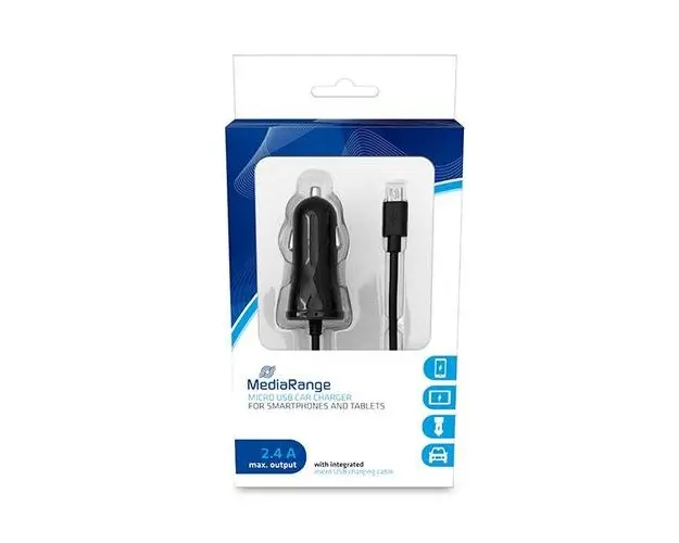 Incarcator auto MediaRange, Micro USB, 1 m, Negru