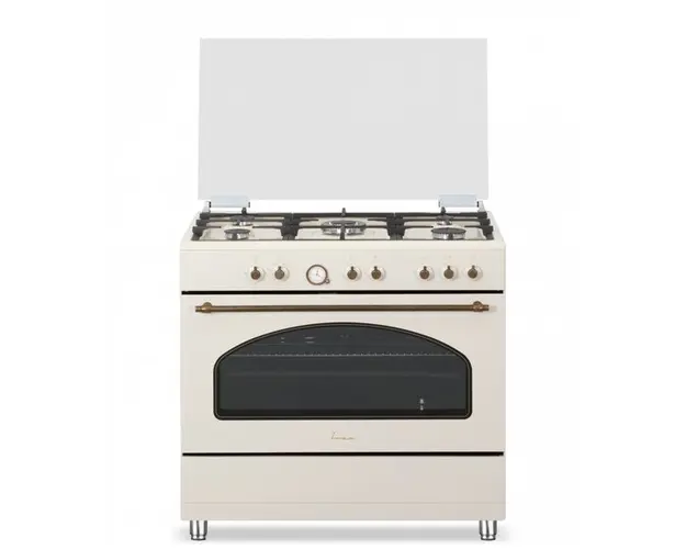 Aragaz mixt Fram FFSC-S90MLITGCFRBG, 5 Arzatoare, Arzator Wok, 9 Functii (Crem)
